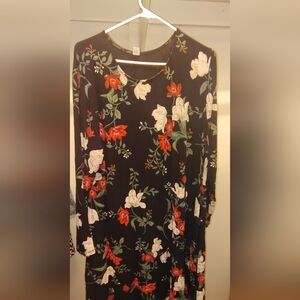 Old Navy Floral Black Dress with Red and White Flowers